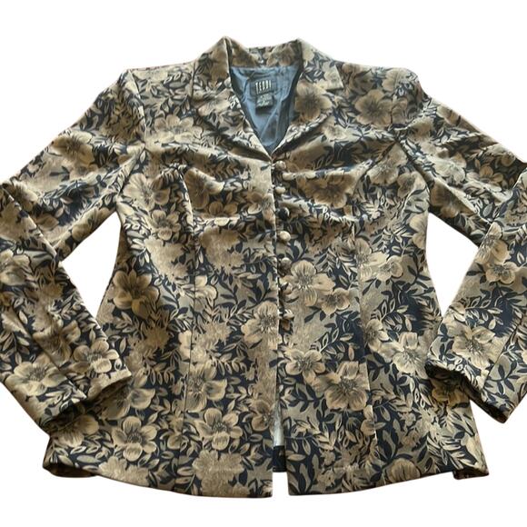 Teddi Vintage Floral Print Blazer Suit Jacket Woman Size 6 Unlined Shoulder Pads - Picture 4 of 9
